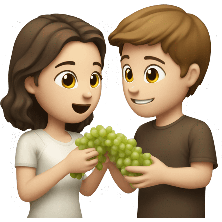 White boy with brown hair feeding grapes to white girl with brown hair emoji