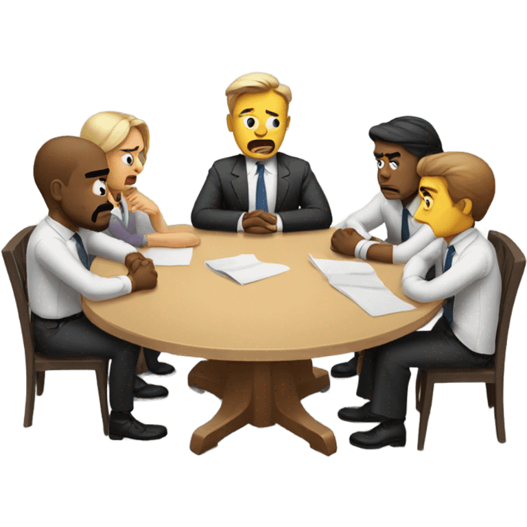 unhappy business people sitting around at a round table emoji