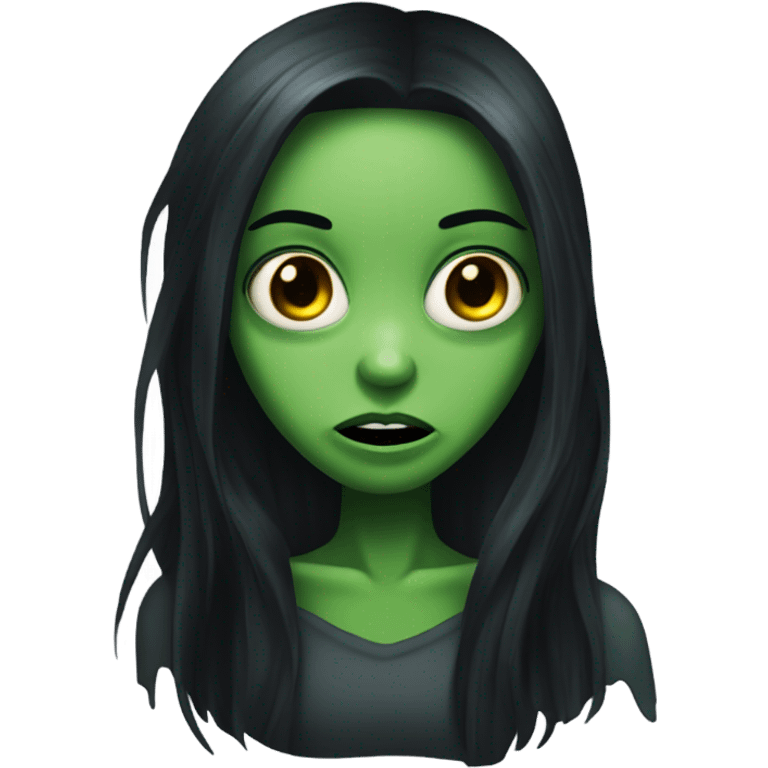 JUST ONE BRUNETTE zombie girl in horror green skin and long black hair emoji