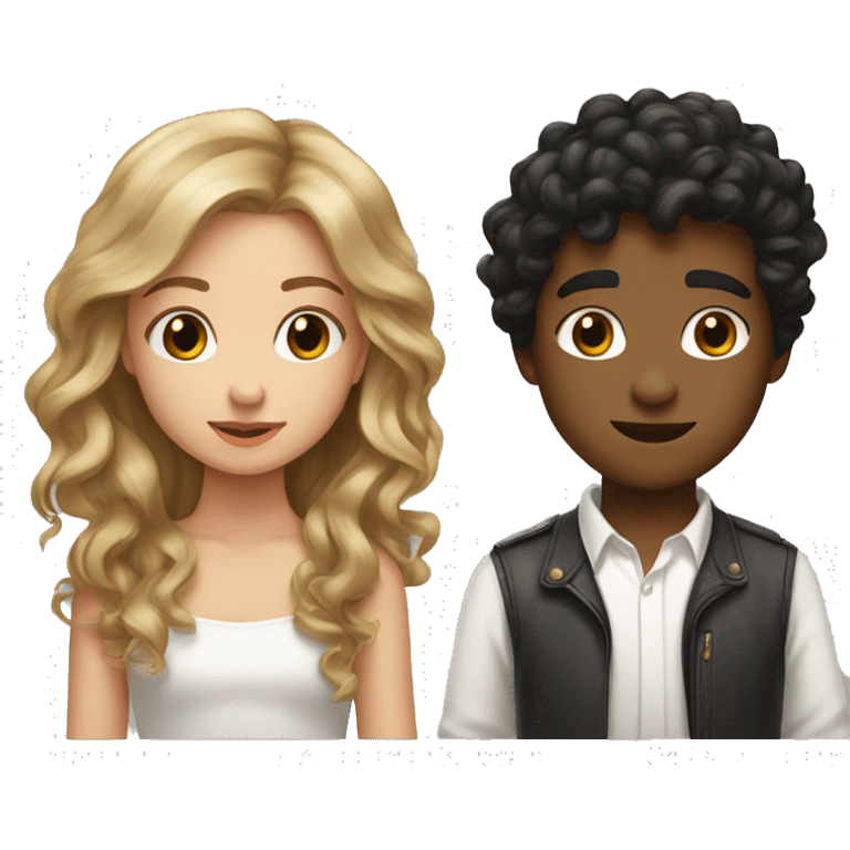 wheatish skin black wavy hair boy and white skin dark blonde hair girl kissing emoji