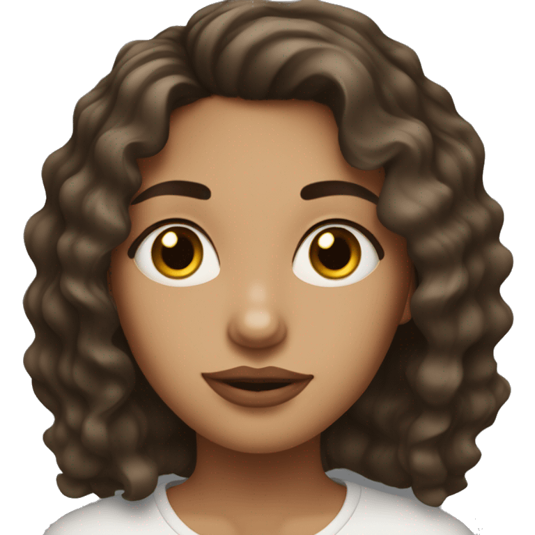 Brunette wavy hair girl with full lips straight nose emoji