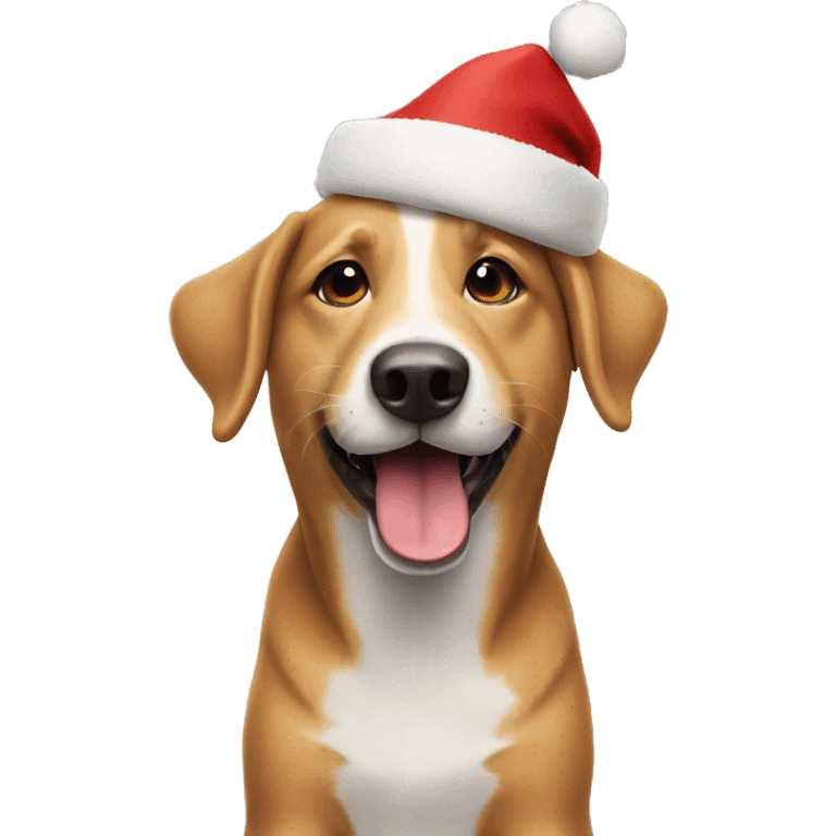 happy dog wearing a christmas hat  emoji