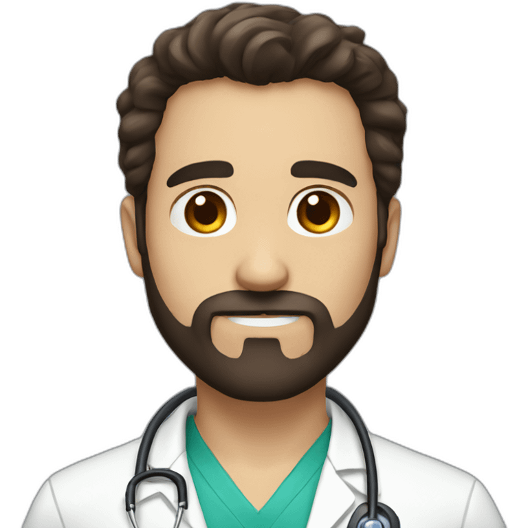 doctor with dark long brown hair and beard, big brown eyes emoji