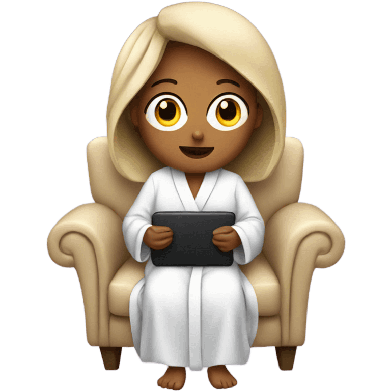 Lady in a robe watching tv on a couch  emoji