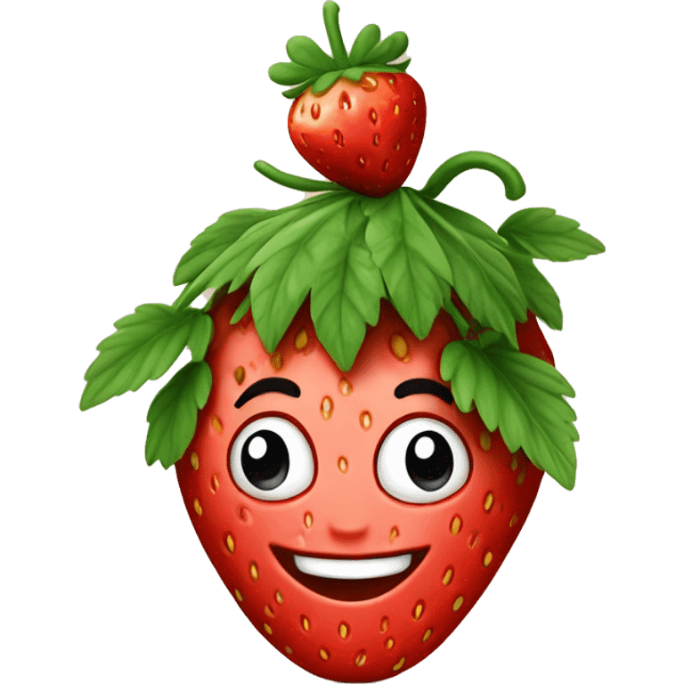 a happy strawberry with weed leaf hair in the style of 1950s cartoon emoji