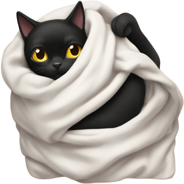 Black cat with White girl cosy under a blanket emoji