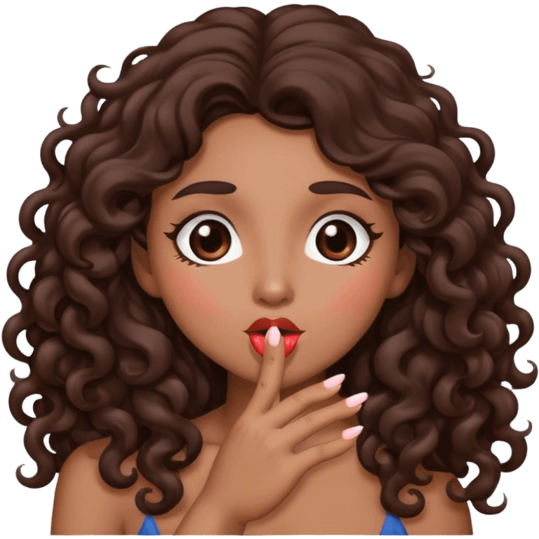 Brown woman with dark brown long curly hair blowing a kiss  emoji