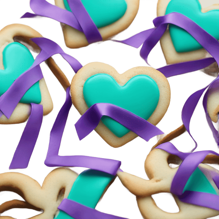 Purple teal Suicide awareness ribbon, heart cookie emoji