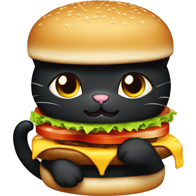 Black cat with burger emoji