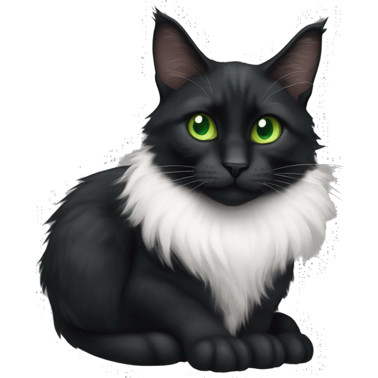 Black cat mainecoon/ European short Hair mix with green eyes and small Point with  white fur on the chest emoji