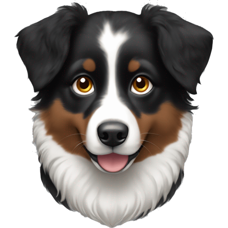 Small black australian shepherd dog with dark brown eyes and black face emoji