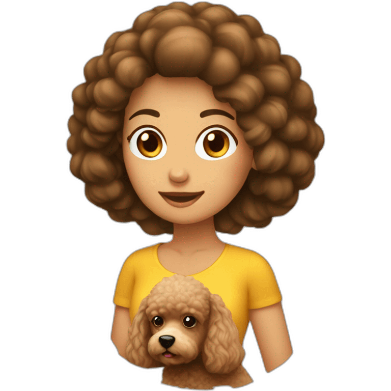 mujer pelo largo castaño abrazando una poodle emoji