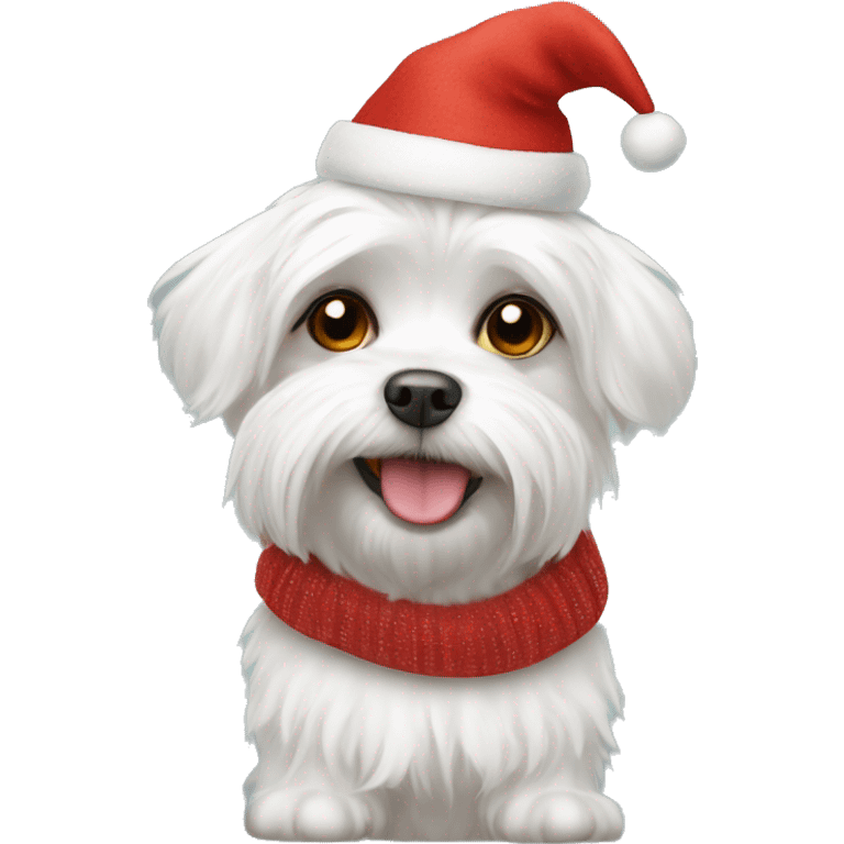 Maltese dog wearing a chirstmas hat  emoji