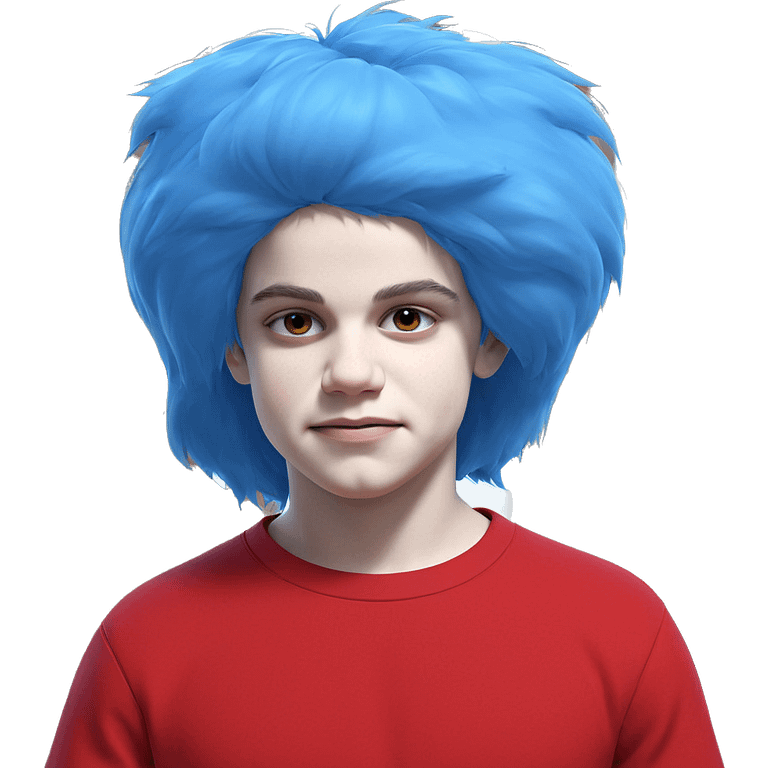 blue haired boy in red emoji