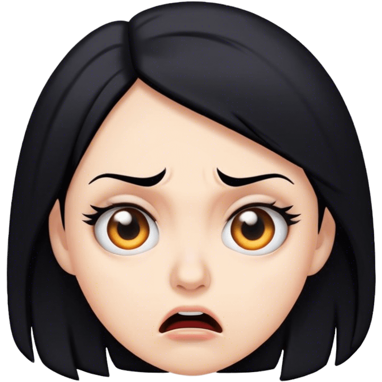 white woman black hair with face of shock, fear, and disgust emoji