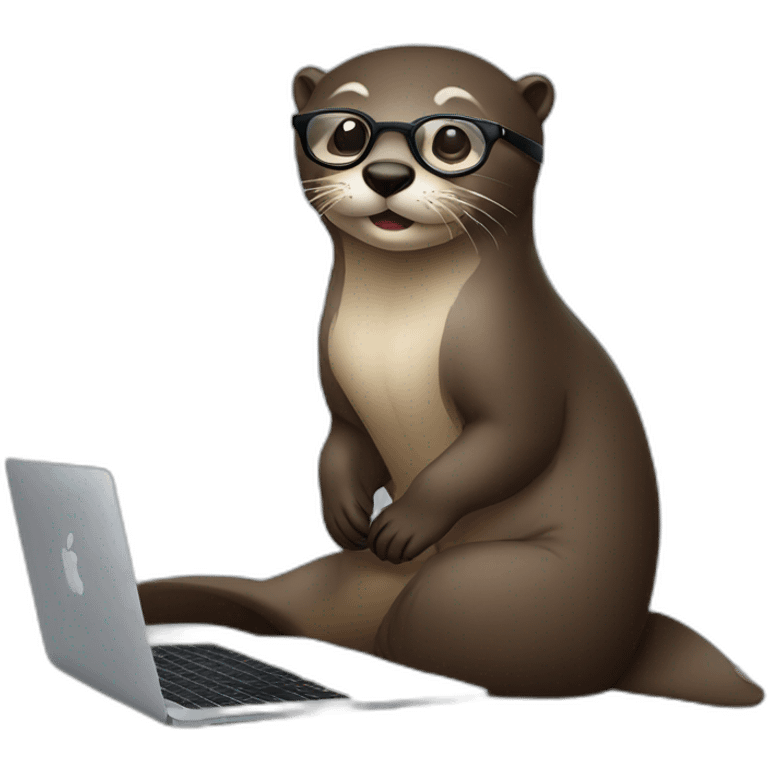 female otter with glasses back leaning against a pillow with a macbook emoji