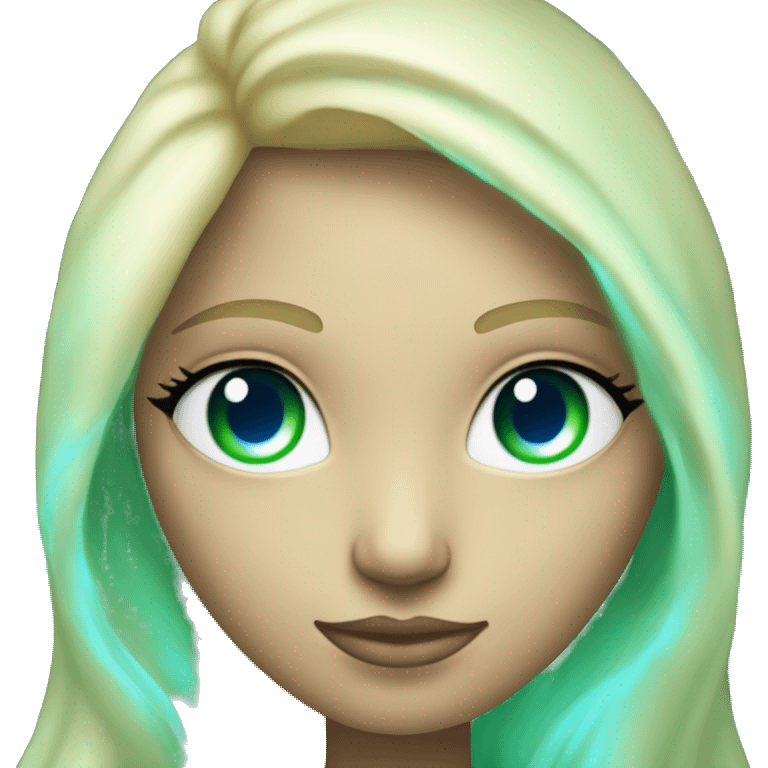 nordic pleiadian in green clothing with thin face long blonde hair and blue eyes third eye glowing emoji