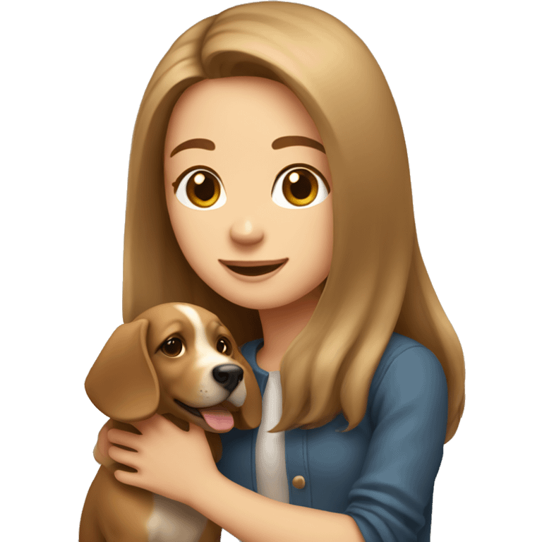 long light brown hair girl playing with her dog  emoji