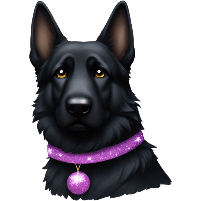 All black German shepherd with glitter frowning emoji