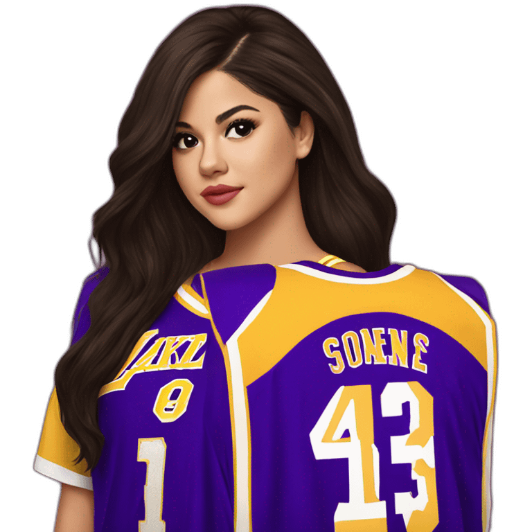 selena gomez wearing yellow lakers jersey emoji