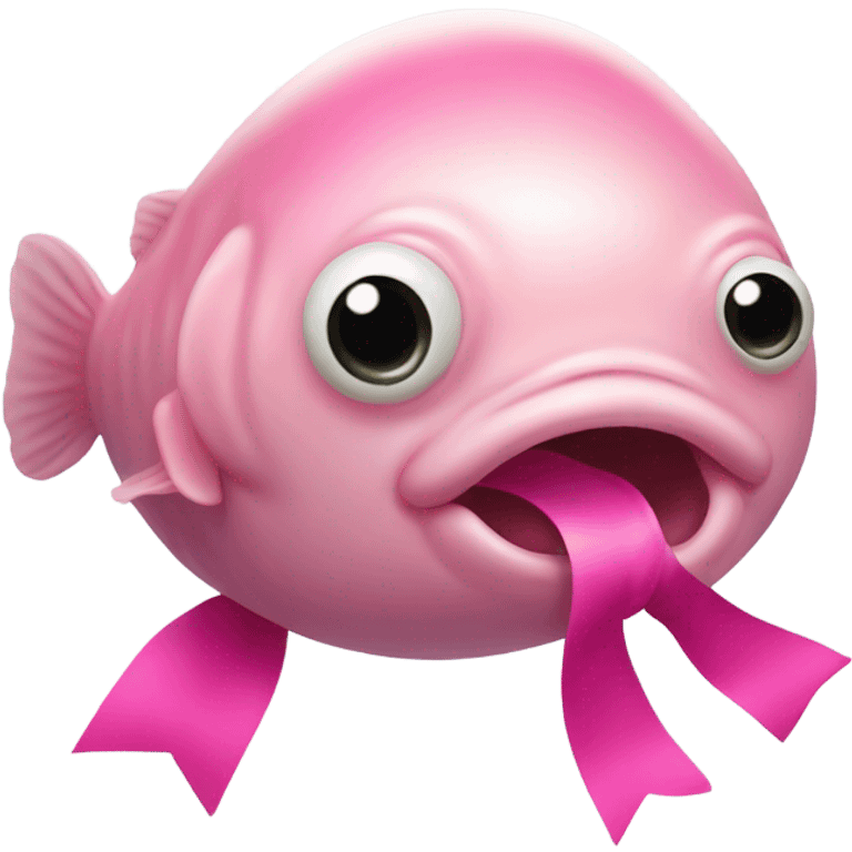 Blob fish with pink bow on its head emoji