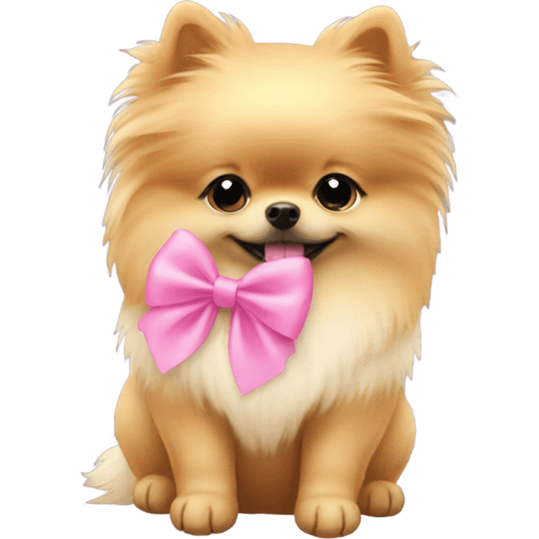 Pomeranian dog with pink bow hugging blonde girl emoji