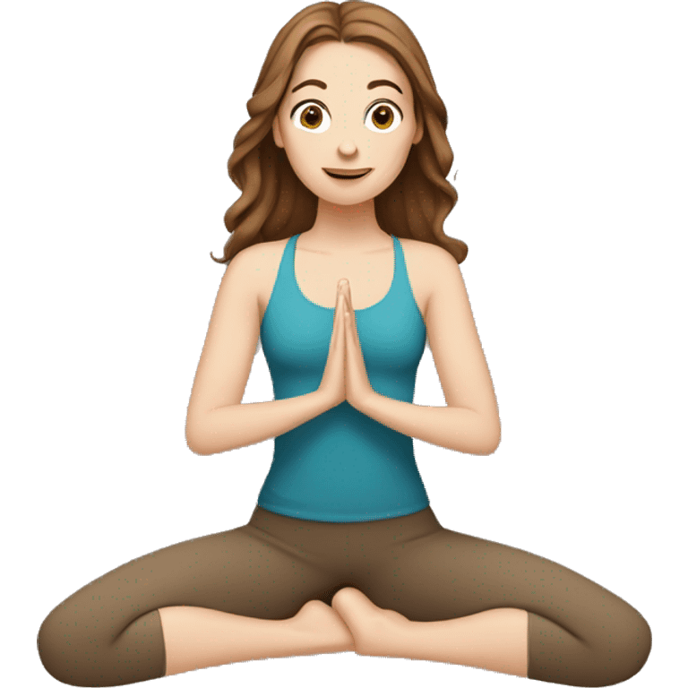 white girl with brown hair doing yoga emoji