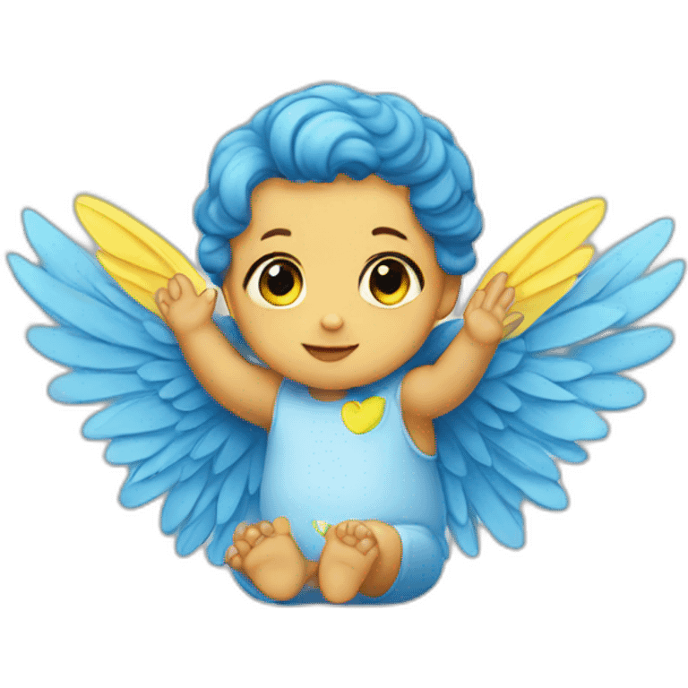 a baby with yellow and blue wings emoji