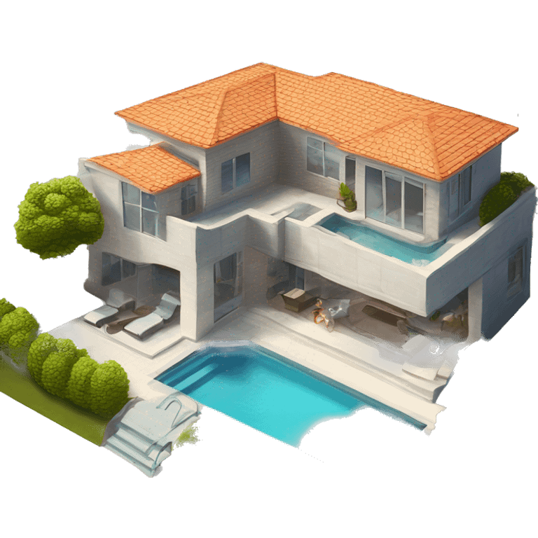 3d isometric modern luxury home with pool emoji