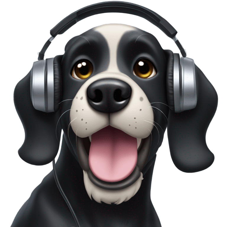 black dog with black beard on chin DJ emoji