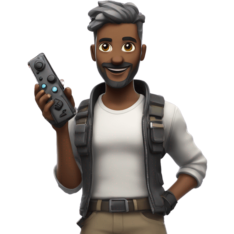 Futuristic fortnite background with a person in their 40s with a game controller emoji