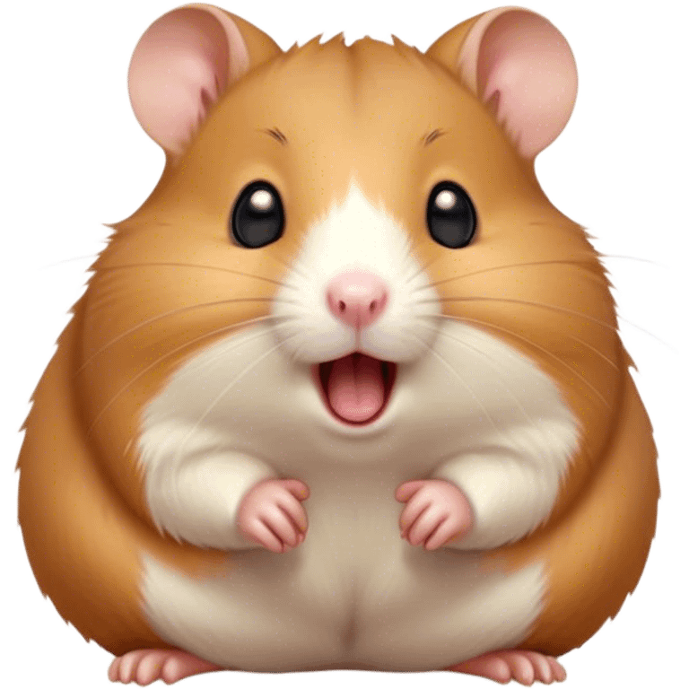 Cinematic Cute Yawning Brown Hamster Portrait Emoji, Head tilted slightly with a dramatic, wide-open yawn, showcasing a smooth, rich brown coat with tiny droopy ears, round dark eyes barely open in drowsy contentment, Simplified yet irresistibly adorable features, highly detailed, glowing with a soft, cozy glow, high shine, relaxed yet expressive, stylized with a touch of whimsy, bright and endearing, soft glowing outline, capturing the essence of a sleepy yet affectionate hamster, so drowsy it feels like it could stretch out of the screen and curl up for a nap! emoji