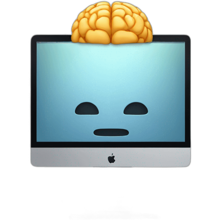 iMac with brain on screen emoji