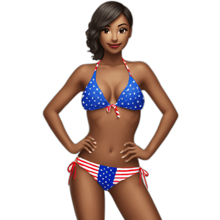 Sexy pose - woman wearing only American flag bikini poster emoji