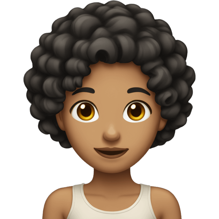 girl emoji with tan skin and black curly hair emoji