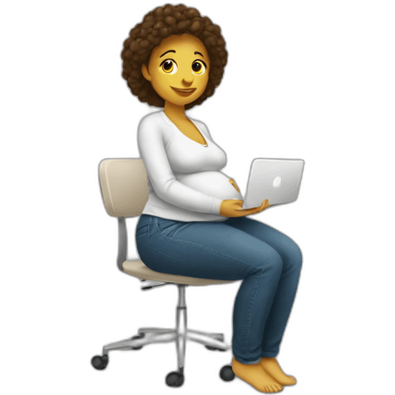 femme blanche enceinte assis a un bureau emoji