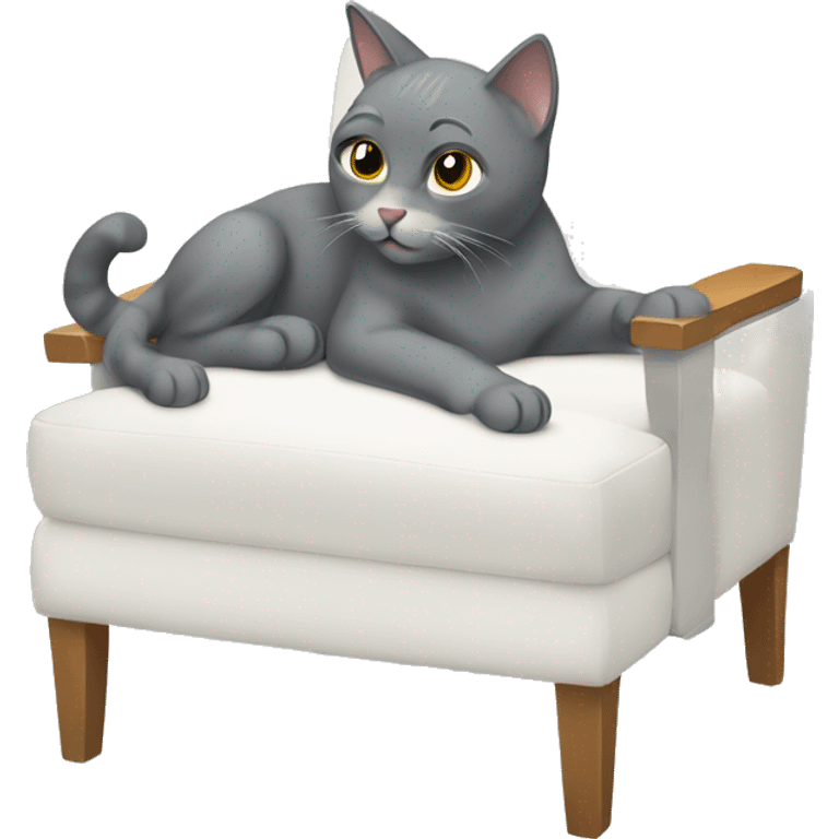 Grey cat scratching white chair  emoji