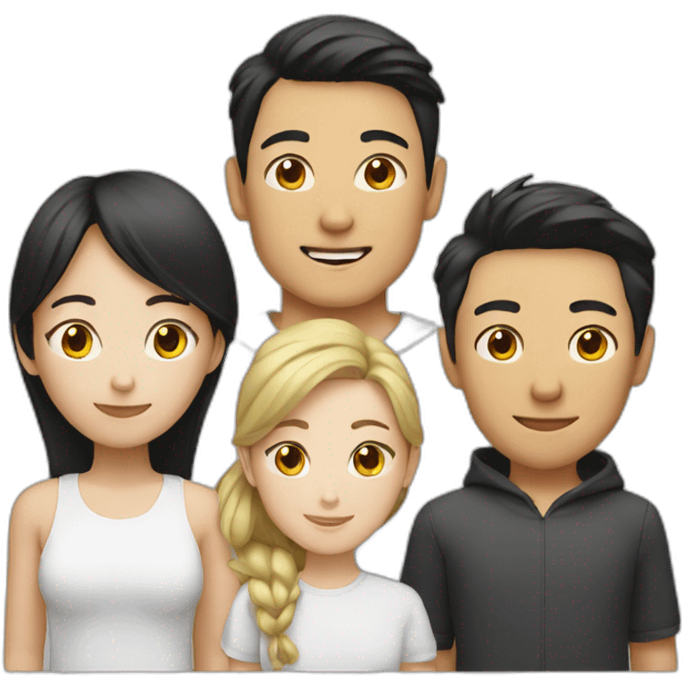 asian man, white woman, 2 boys and 1 girl. exactly 5 people. emoji