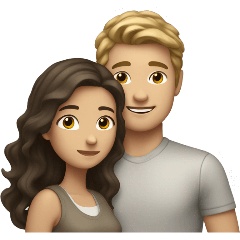 Create a white teen with dark hair hugging a light brown haired girl white emoji