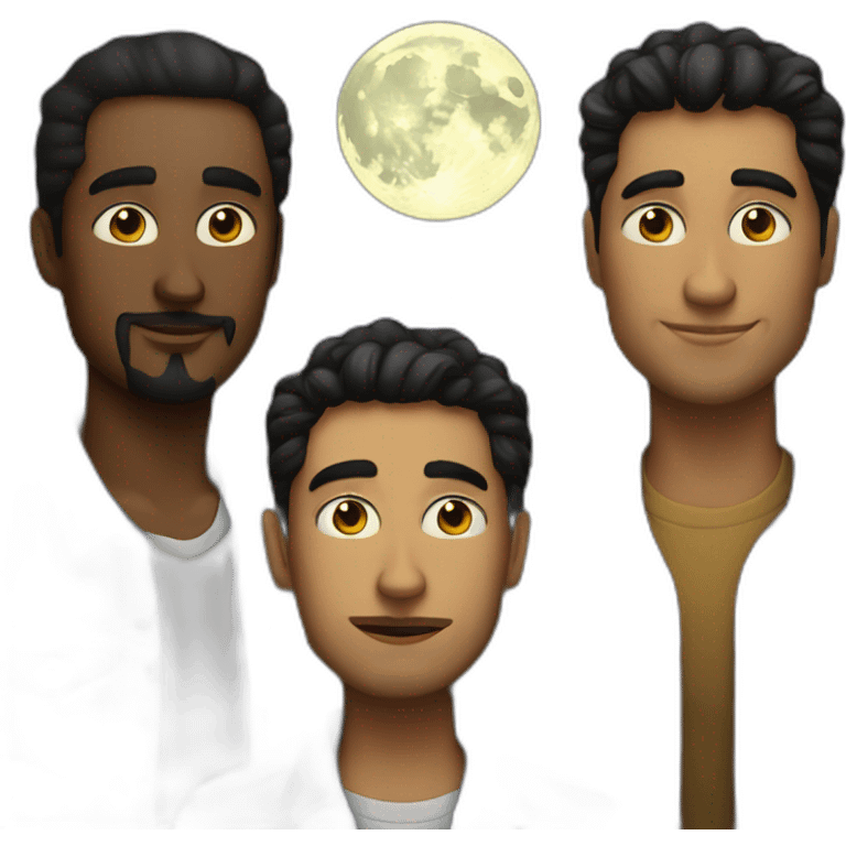 two white guys and a chicano looking at the moon emoji