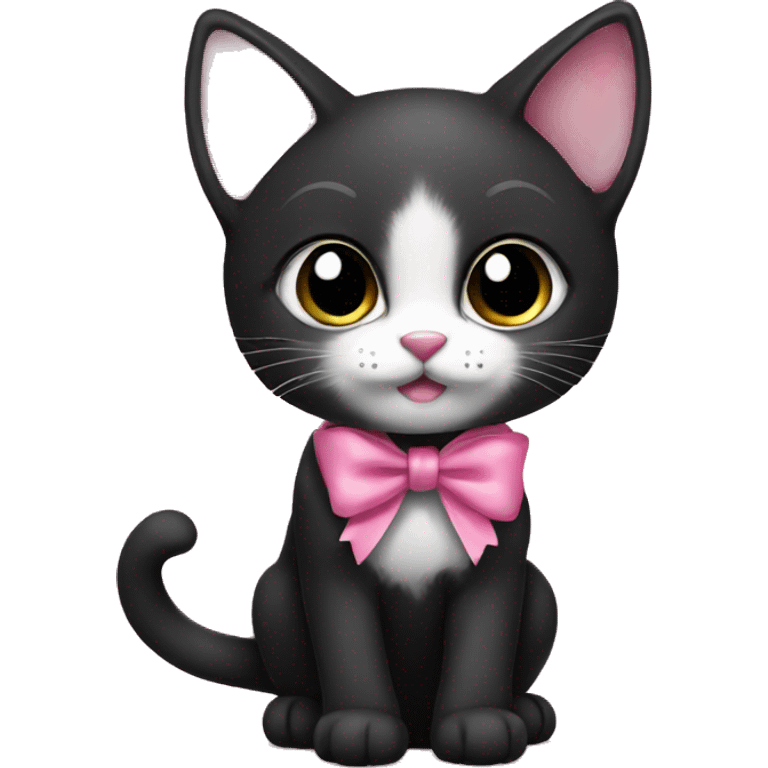 Black kitten with pink bow emoji