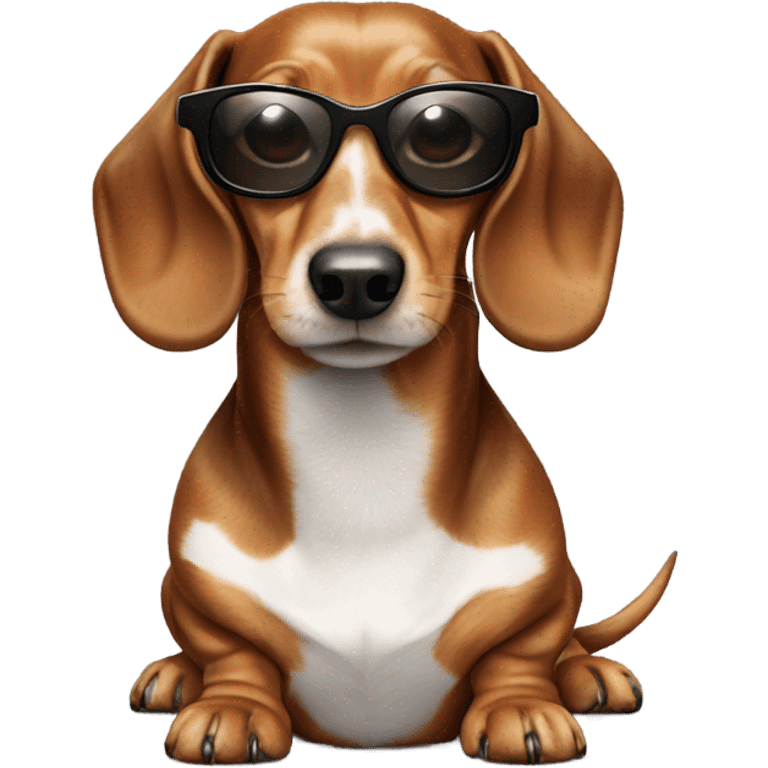 Dachshund white and brown spotted fur wearing sunglasses emoji