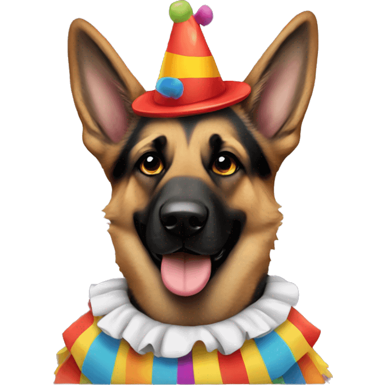 German shepherd in clown costume emoji