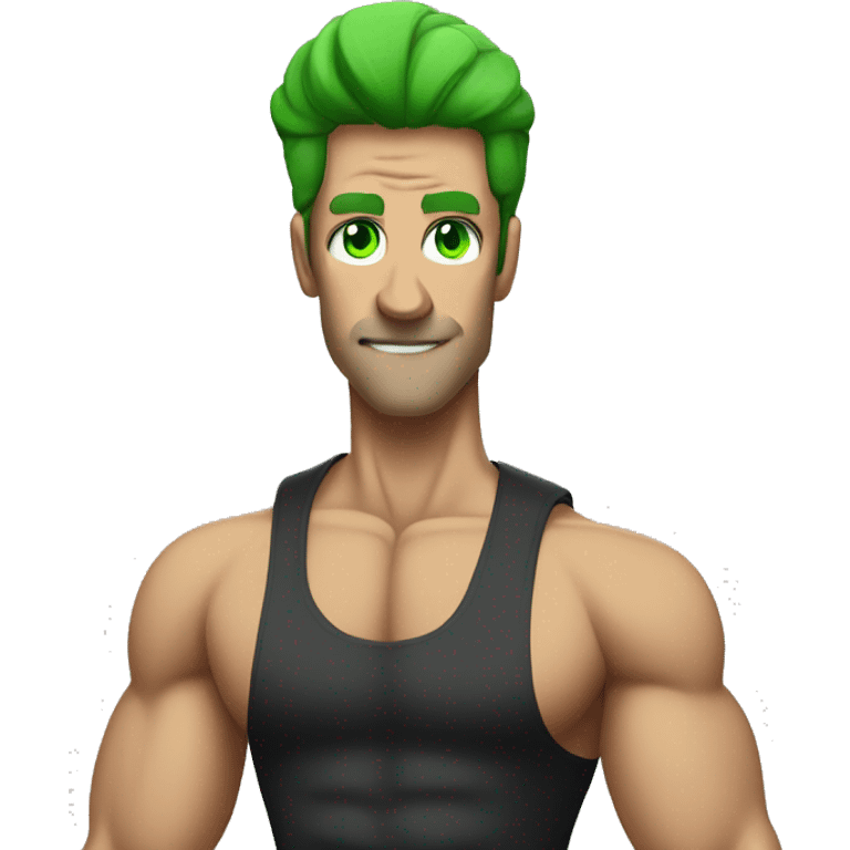 Muscle ,man ,green eyes , tall, gamer, moody , music  emoji