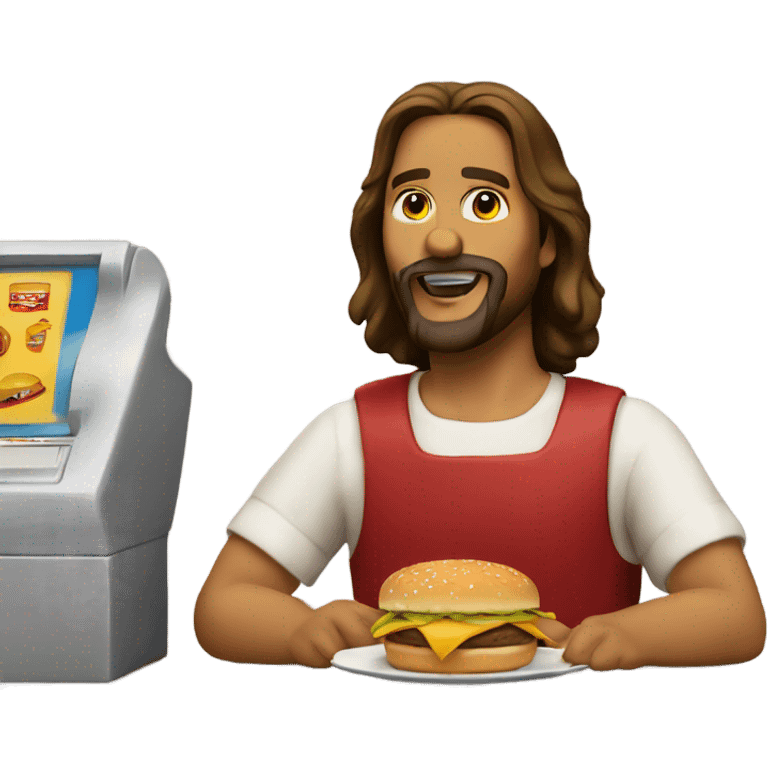 Jesus working fast food cashier emoji