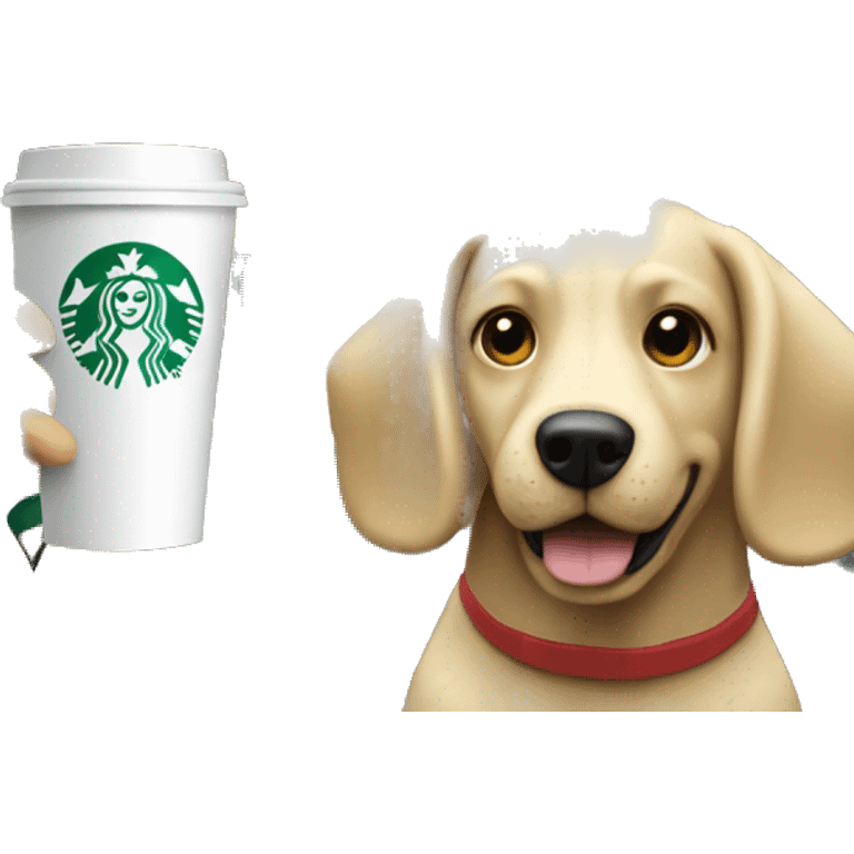 Dog and blonde woman driving drinking Starbucks coffee emoji