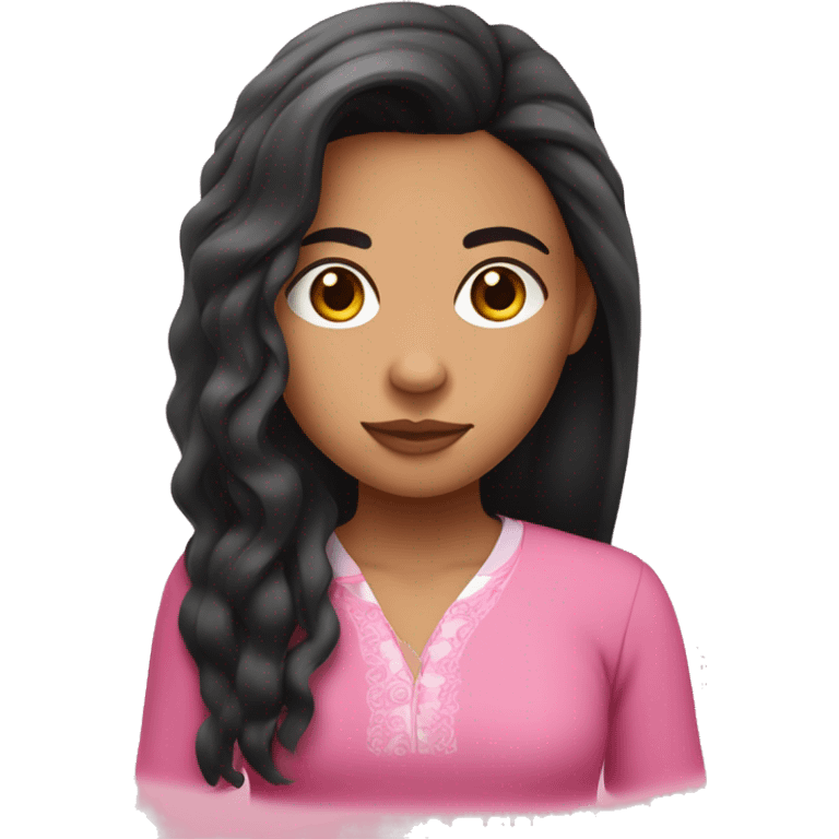 Kalinago girl with straight nose, black wavy hair and pink shirt  emoji