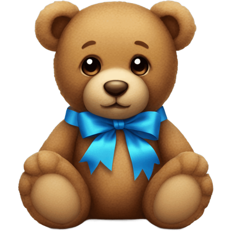 Cute Brown teddy bear with blue ribbon emoji