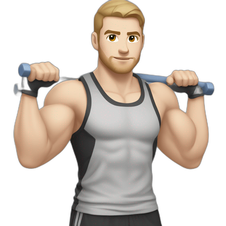 Pale skinned Fit Man With the biceps and dark brown hair in black shirt, gray sports shorts and white Sneakers Relies on the crossbar emoji