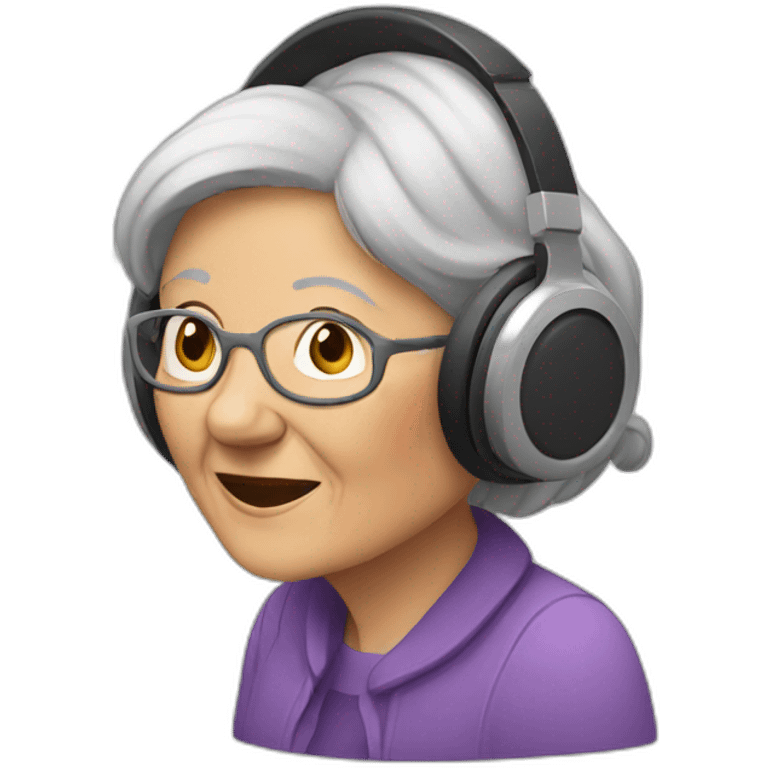 old woman with headsets emoji